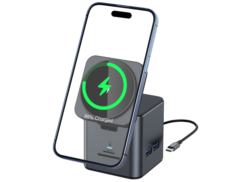 8n1 HUB – Gunmetal Multi-Port Charging Hub with Integrated MagSafe Wireless Charging & 100W Type-C Power